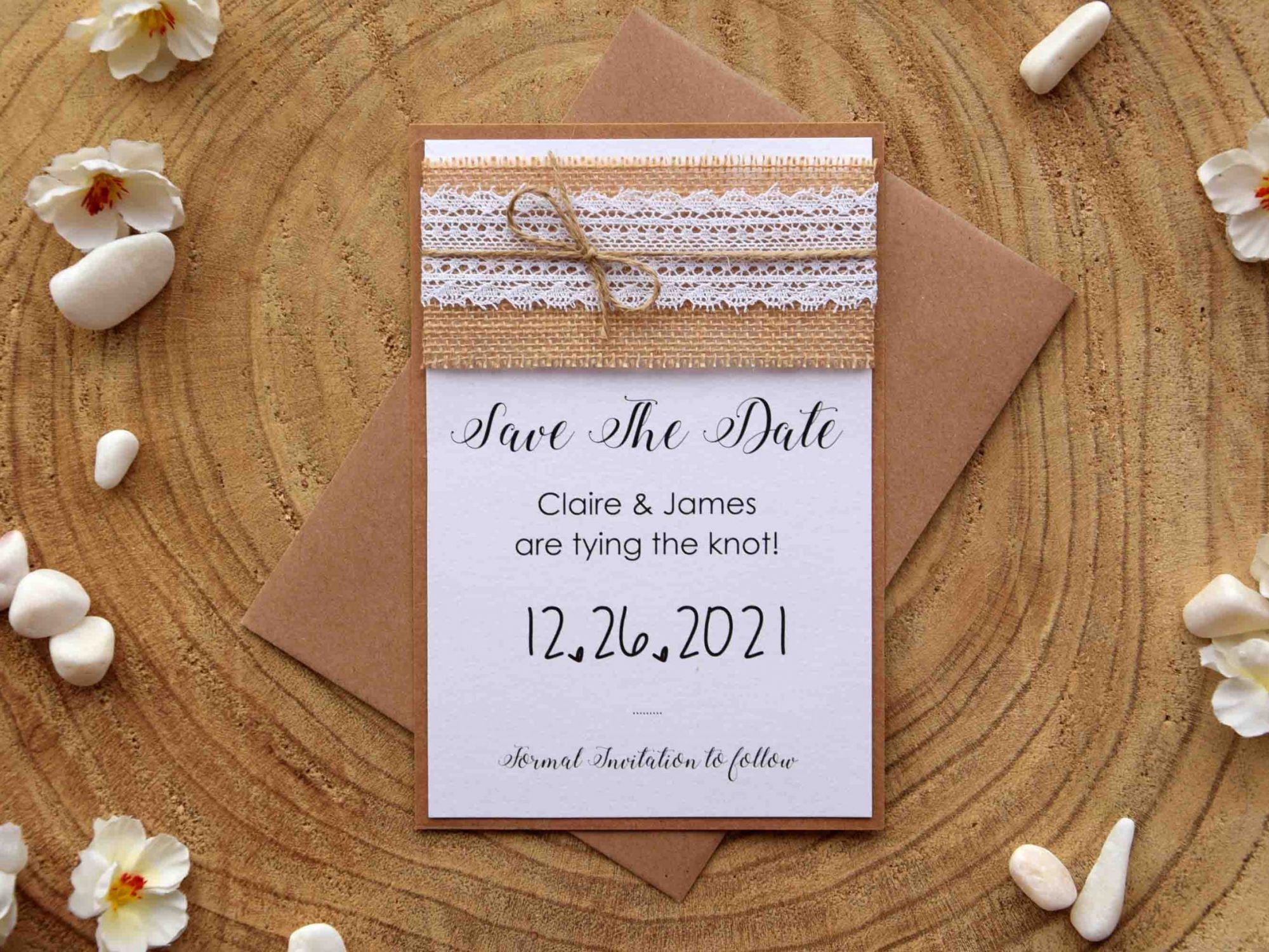 Rustic Lace Save The Date Wedding Cards