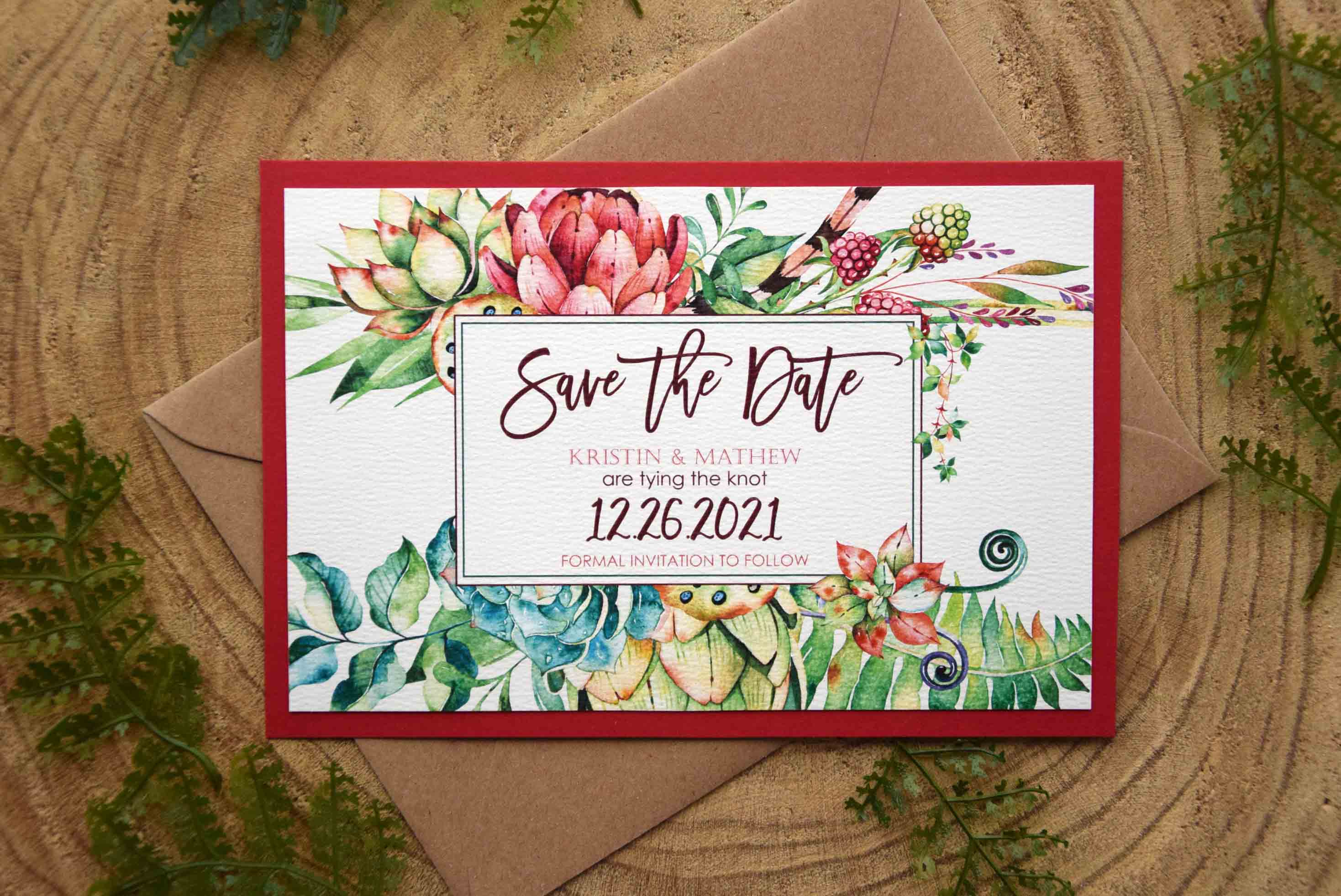 Tropical Wedding Save The Date Cards, Greenery Save The Dates