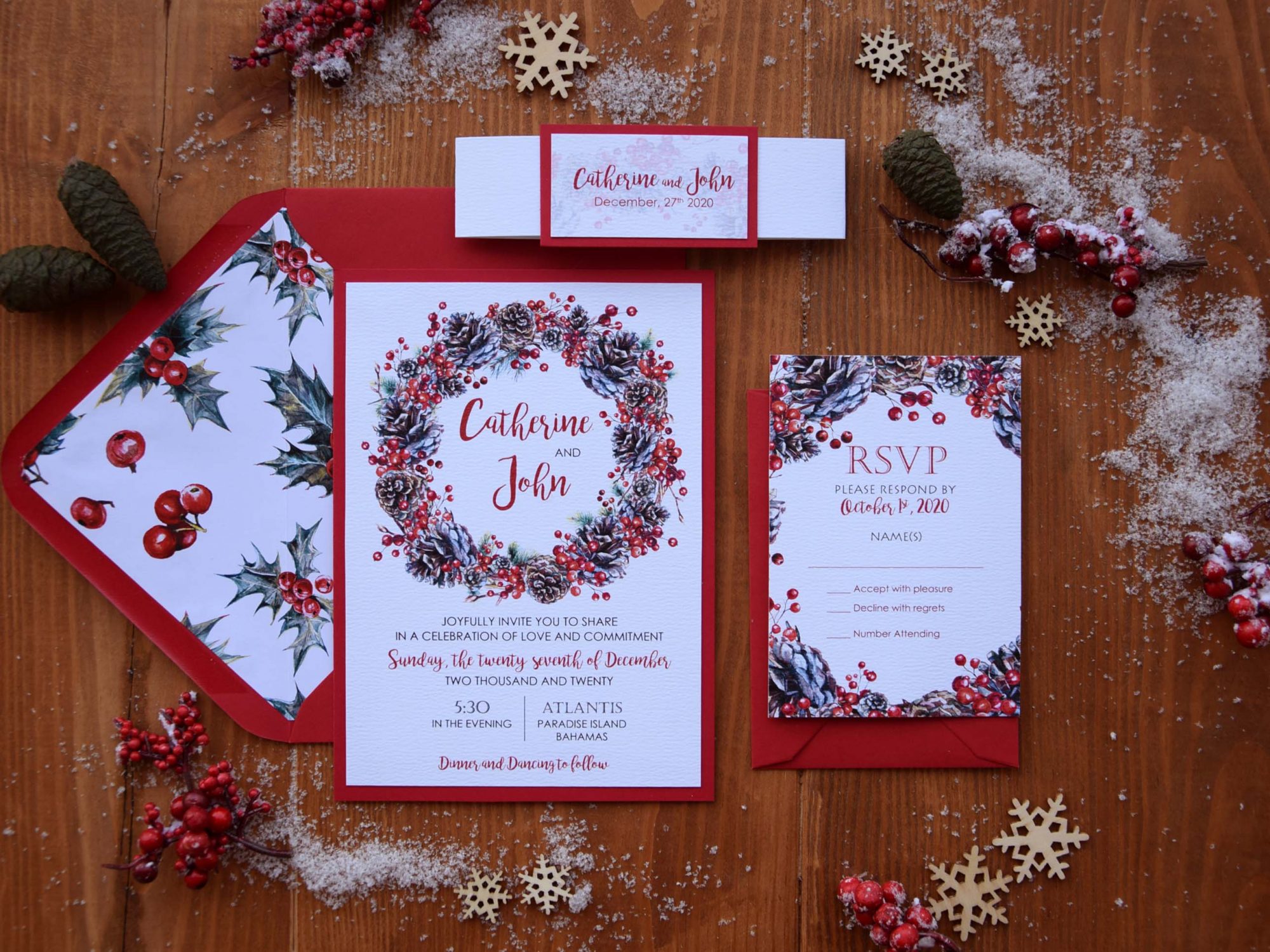 Christmas Wreath Wedding Invitations
