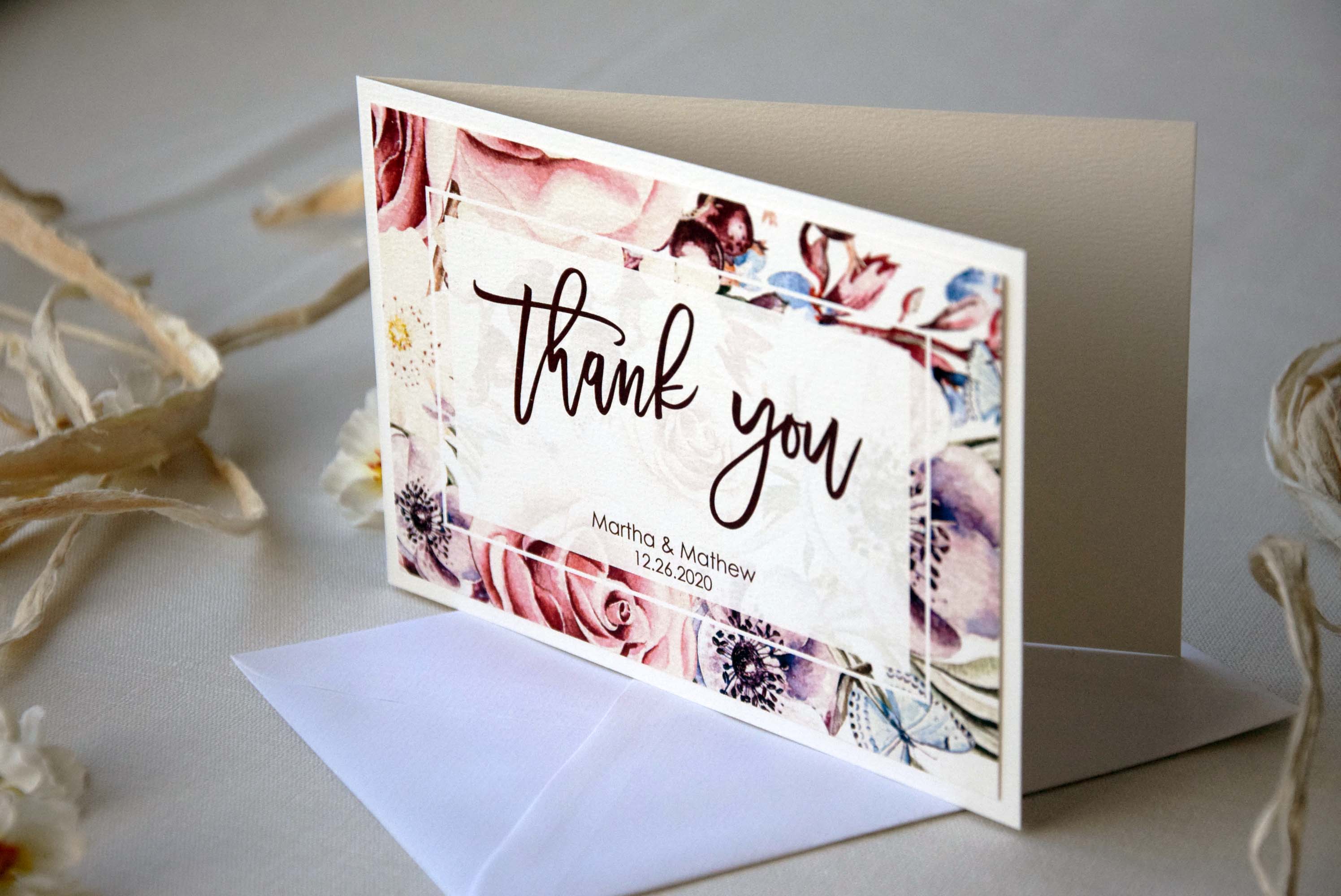 Unique Watercolor Thank You Cards, Floral Wedding Thank You Cards