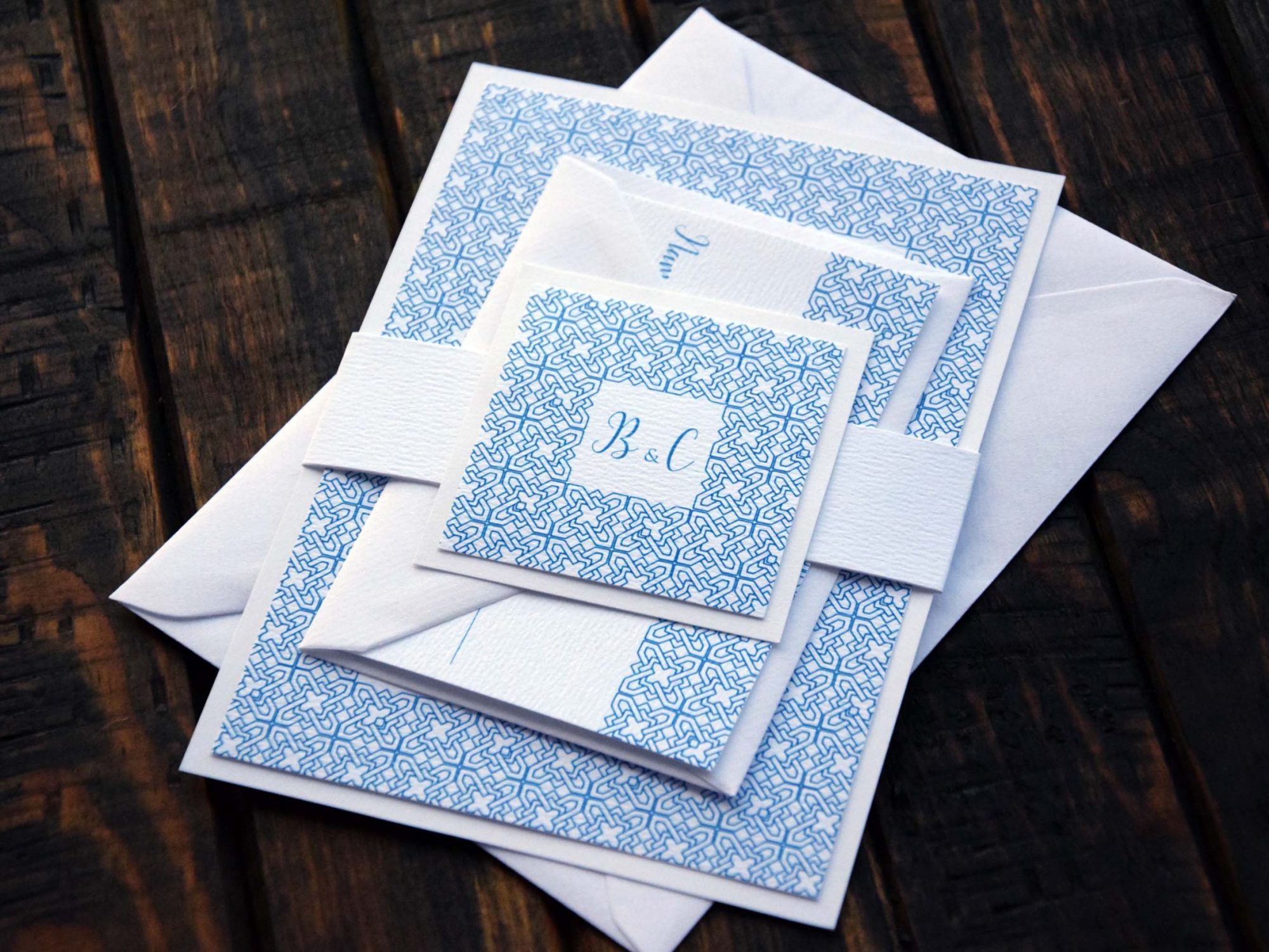 Blue and White Tile Wedding Invitations