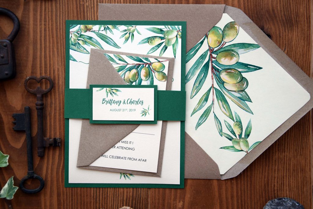 Nature Olive Green Wedding Invitations, Rustic Olive
