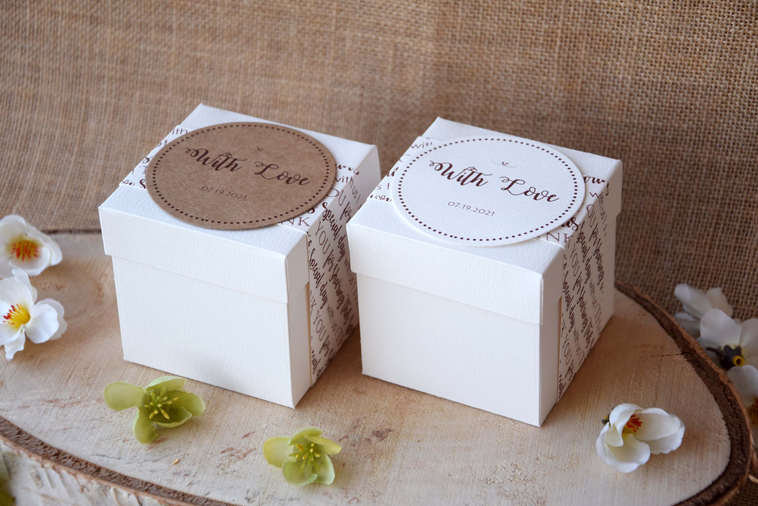 Personalized Square Wedding Favor Boxes, White Party Favor Boxes