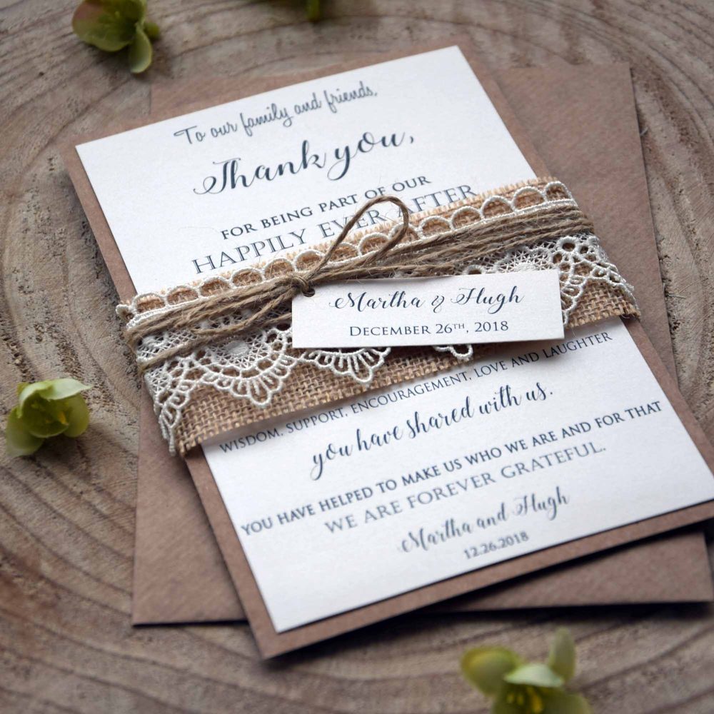 Rustic Lace Thank You Cards, Burlap and Lace thank You Notes