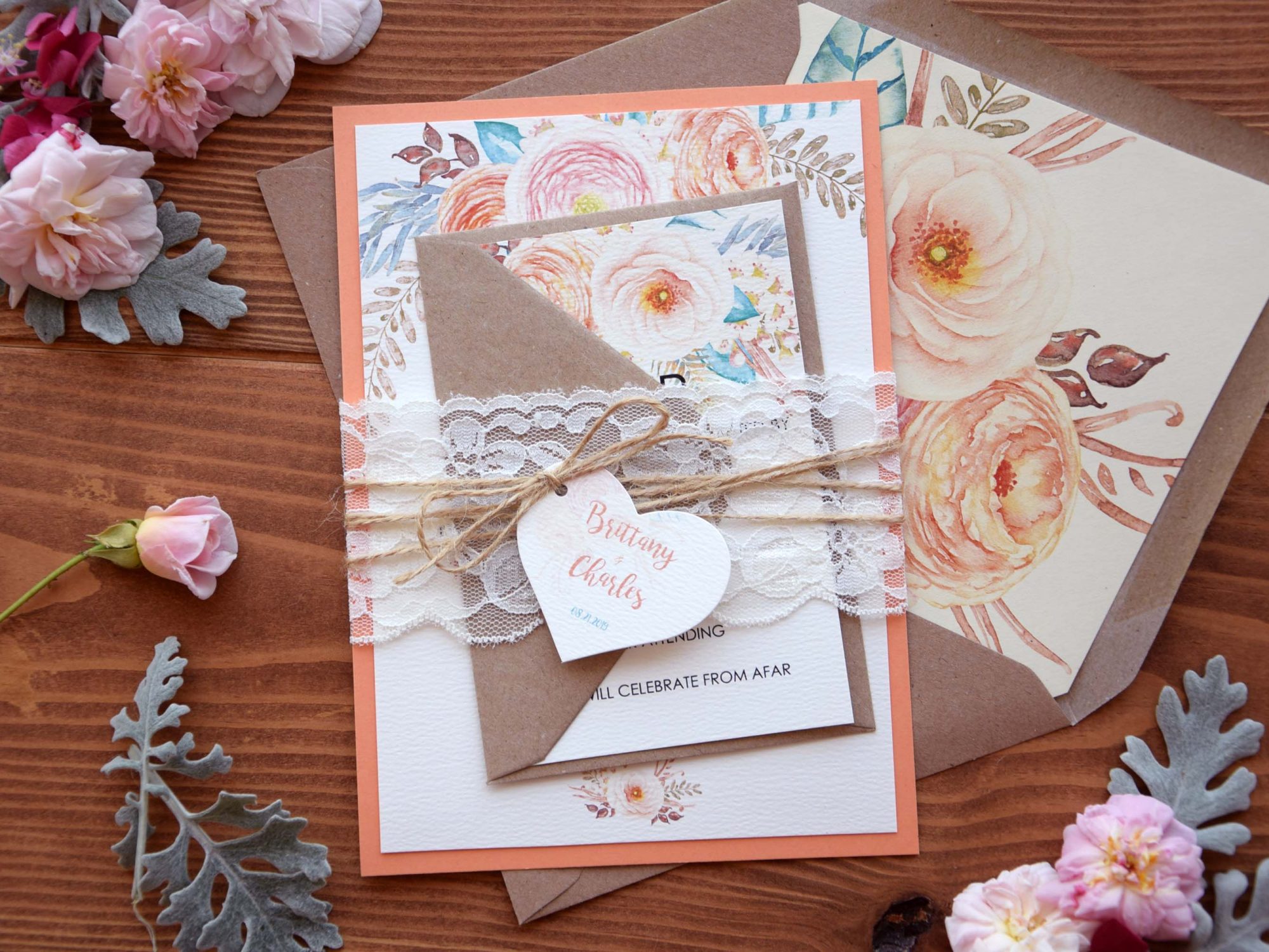Rustic Chic Lace Floral Wedding Invitations