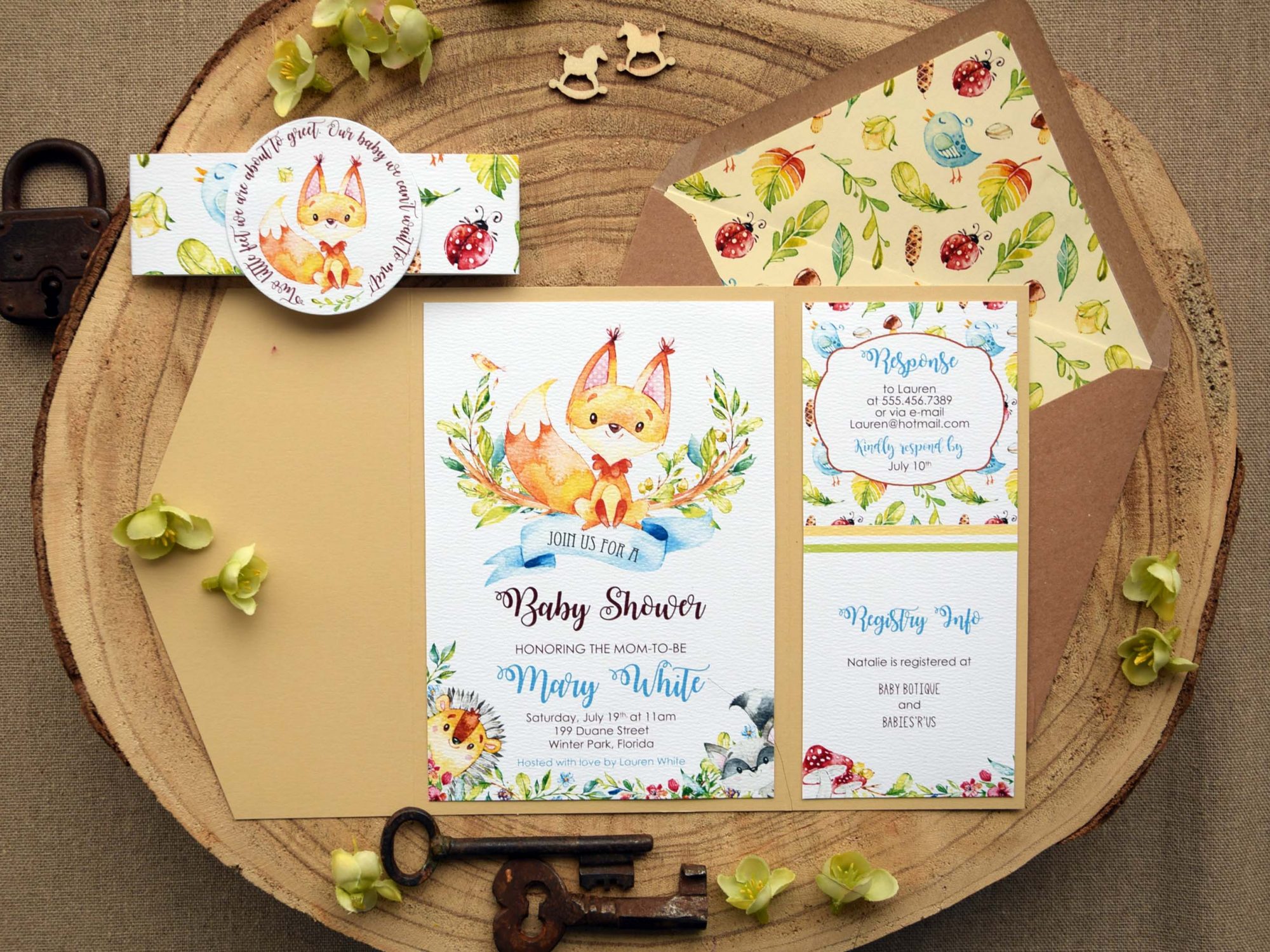 Woodland Themed Baby Shower Invitations