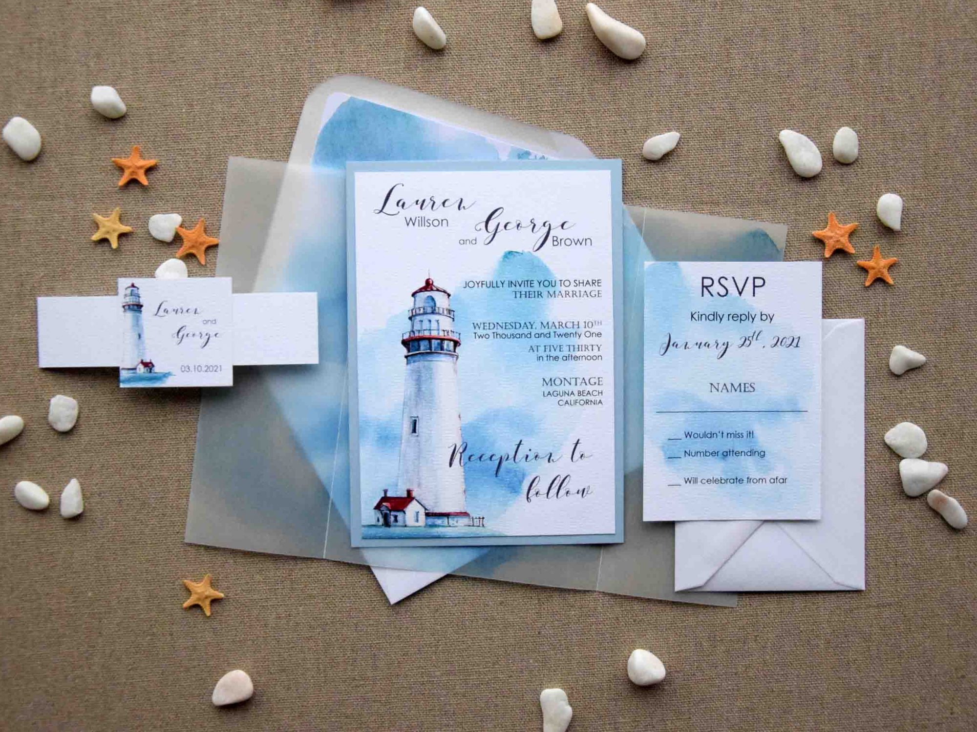 Watercolor Nautical Wedding Invitations
