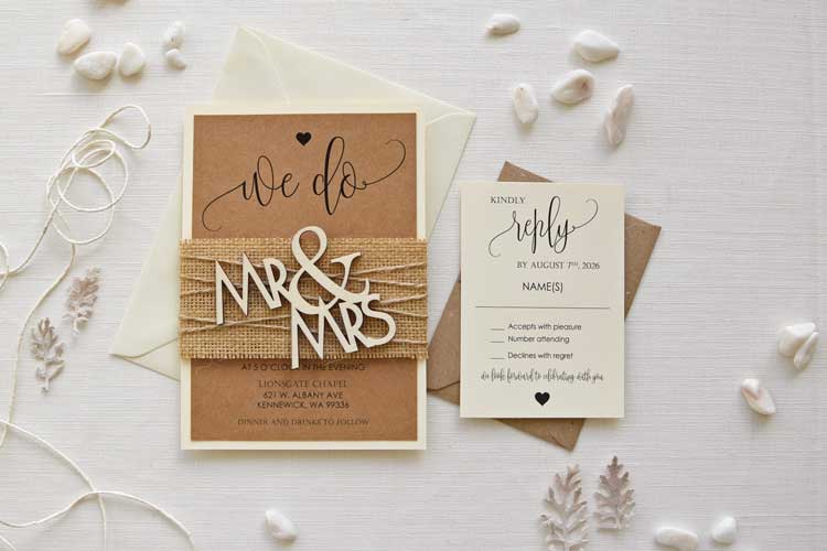 Wooden Mr and Mrs Wedding Invitations