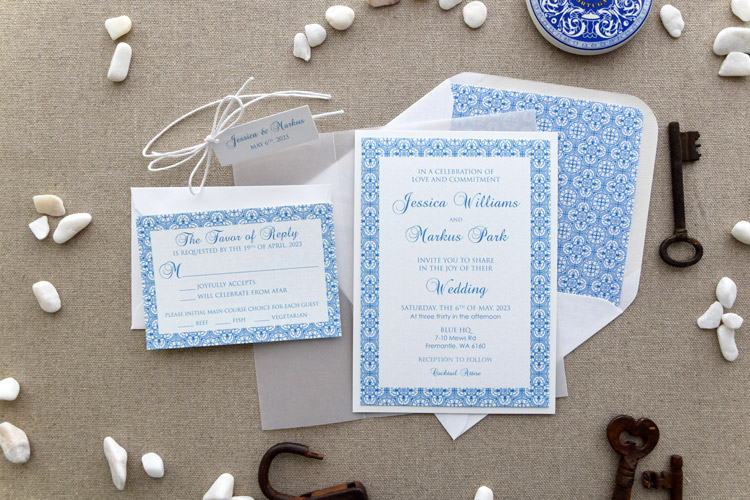 Blue Portuguese Tile Wedding Invitations