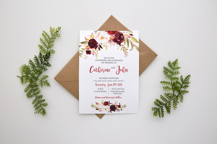 Floral Postponement Wedding Card