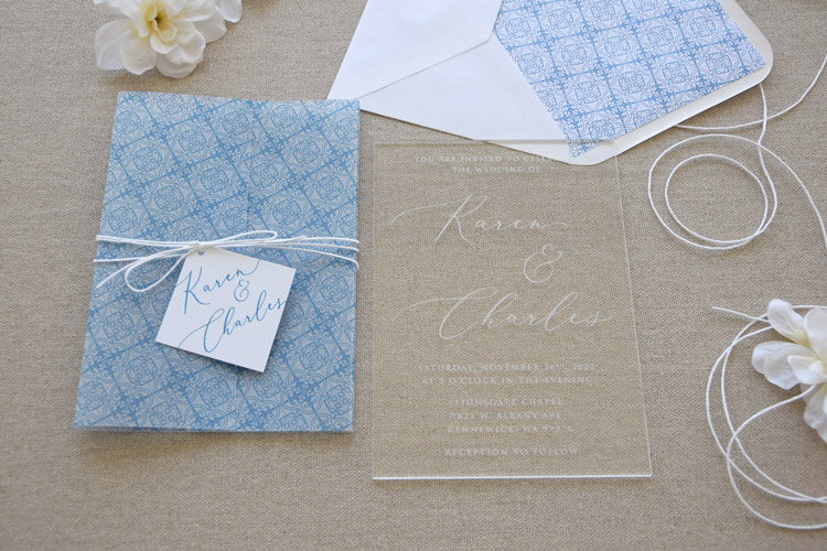 Acrylic Blue Tile Wedding Invitations