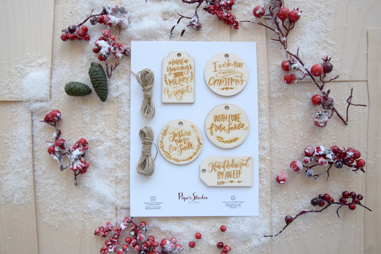 Wooden Christmas Gift Tags - Laser Engraved - Pack of 5 tags