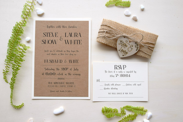 Rustic Wedding Invitation With Wooden Heart