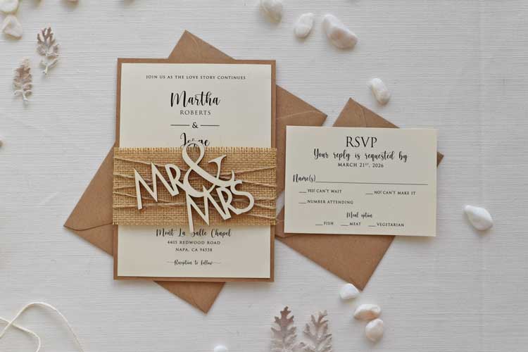 Elegant Rustic Mr. and Mrs. Wedding Invitations
