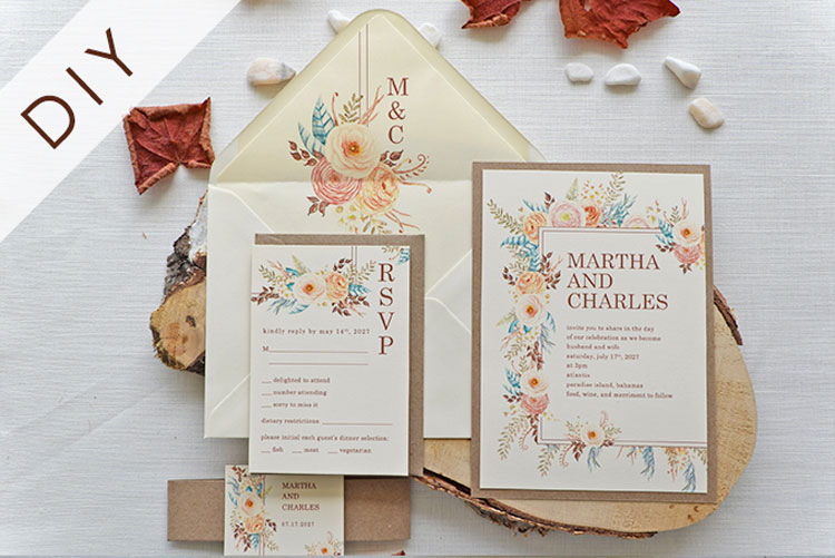 DIY Autumn Watercolor Wedding Invitations
