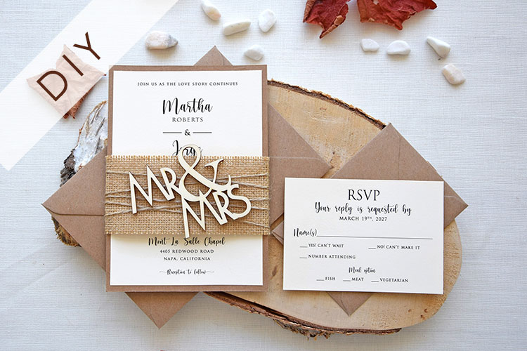 DIY Elegant Rustic Mr. and Mrs. Wedding Invitations