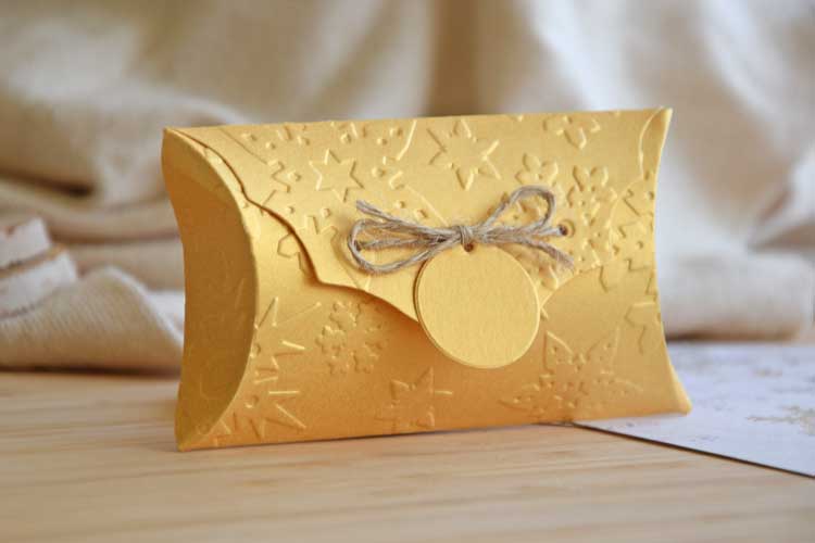 Golden Christmas Gift Pillow Boxes
