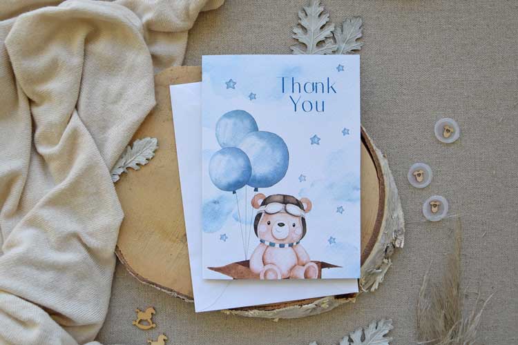 Baby Boy Shower Thank You Card - Folded