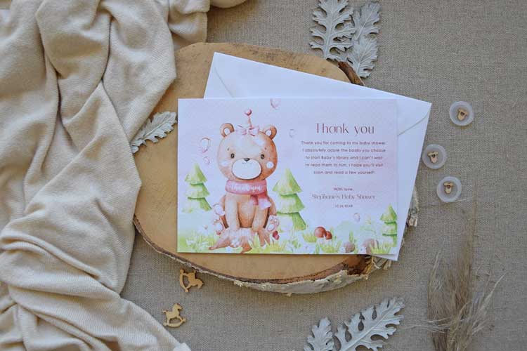 Woodland Baby Shower Thank You Card For Girls