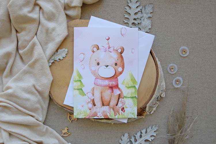 Woodland Baby Shower Thank You Card For Girls - Folded