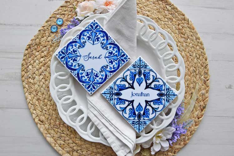 Personalized Portuguese Blue Tile - Oporto - Pack of 2 coasters
