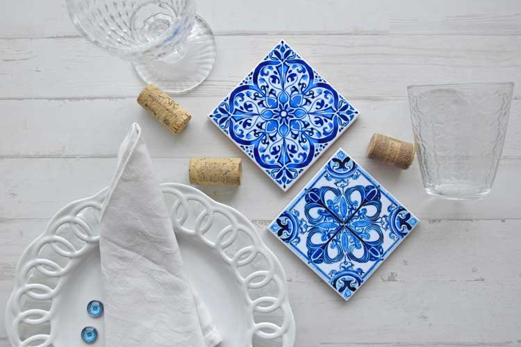 Set of 2 Portuguese Blue Tiles - Coasters - Coimbra collection