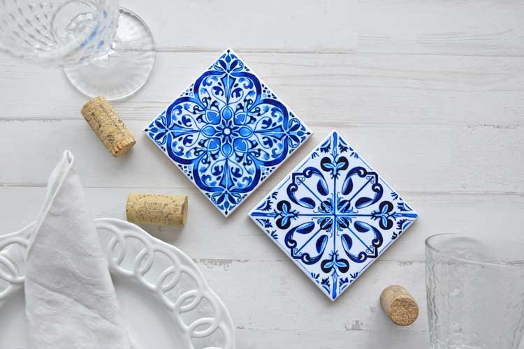 Set of 2 Portuguese Blue Tiles - Coasters - Évora collection