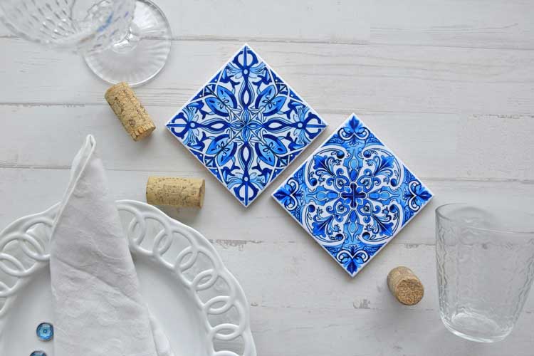 Set of 2 Portuguese Blue Tiles - Coasters - Guimarães collection