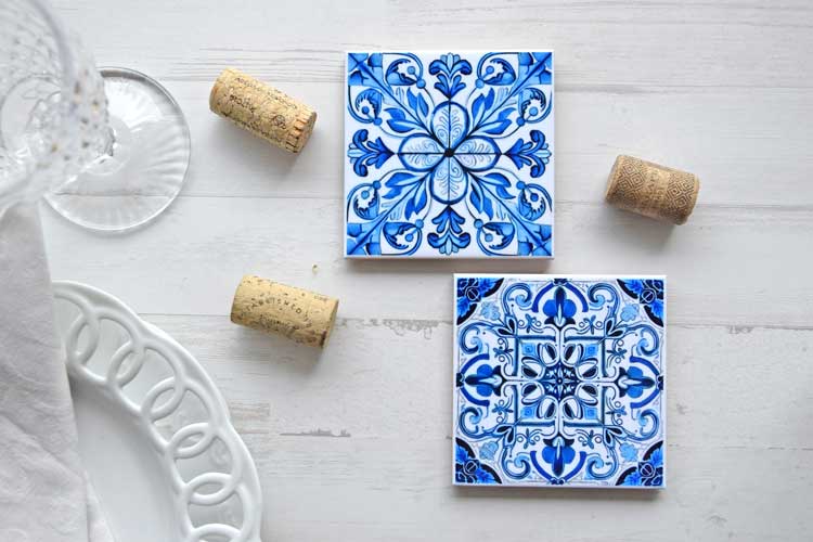Set of 2 Portuguese Blue Tiles - Coasters - Tavira collection